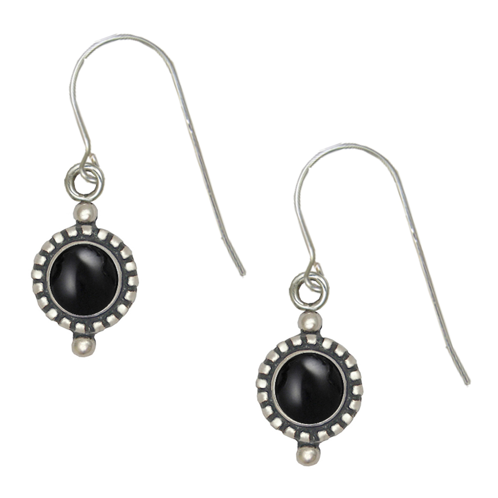 Sterling Silver Little Black Onyx Gemstone Drop Dangle Earrings